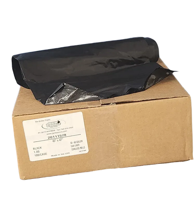 JaniSource 55-60 Gal 1.0 mil Heavy Duty Low Density Can Liners, 43" x 47", Black, Case of 100 JaniSource 55-60 Gal 1.0 mil Heavy Duty Low Density Can Liners, 43" x 47", Black, Case of 100