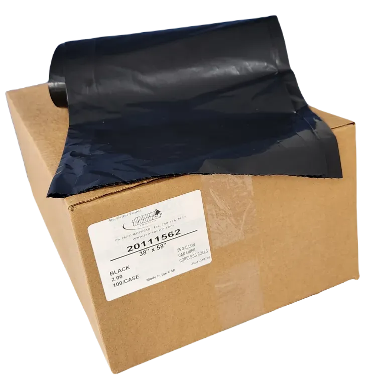 JaniSource 55-60 Gal 2.0 mil Heavy Duty Low Density Can Liners, 38" x 58", Black, Case of 100 JaniSource 55-60 Gal 2.0 mil Heavy Duty Low Density Can Liners, 38" x 58", Black, Case of 100