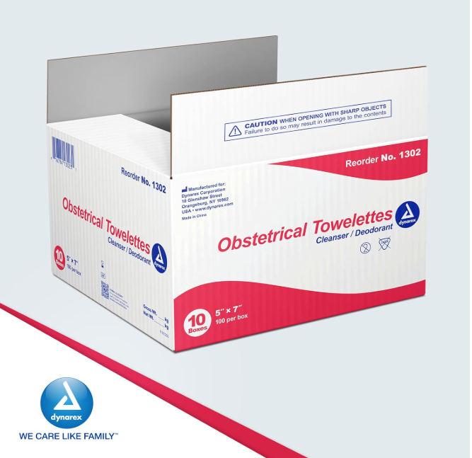 Dynarex Obstetrical Towelettes, 5" x 7", 100ea/bx, 10bxs/case (1000 Count) Dynarex Obstetrical Towelettes, 5" x 7", 100ea/bx, 10bxs/case (1000 Count)