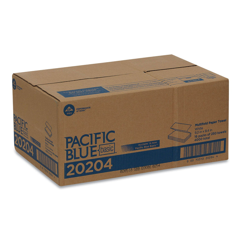 Georgia Pacific Pacific Blue Basic Folded Paper Towel, 9.2 x 9.4, White, 250/Pack, 16 Packs/Carton Georgia Pacific Pacific Blue Basic Folded Paper Towel, 9.2 x 9.4, White, 250/Pack, 16 Packs/Carton