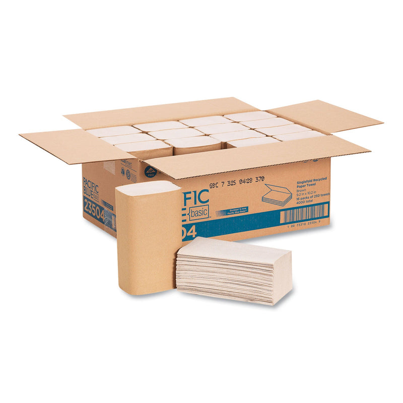 Georgia Pacific Pacific Blue Basic S-Fold Paper Towels, 10.25 x 9.25, Brown, 250/Pack, 16 Packs/Carton Georgia Pacific Pacific Blue Basic S-Fold Paper Towels, 10.25 x 9.25, Brown, 250/Pack, 16 Packs/Carton
