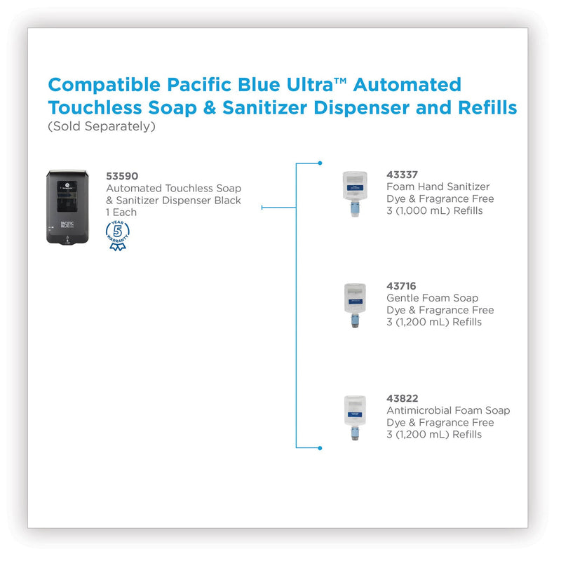 Georgia Pacific Pacific Blue Ultra Automated Touchless Soap/Sanitizer Dispenser, 1,000 mL, 6.54 x 11.72 x 4, Black Georgia Pacific Pacific Blue Ultra Automated Touchless Soap/Sanitizer Dispenser, 1,000 mL, 6.54 x 11.72 x 4, Black