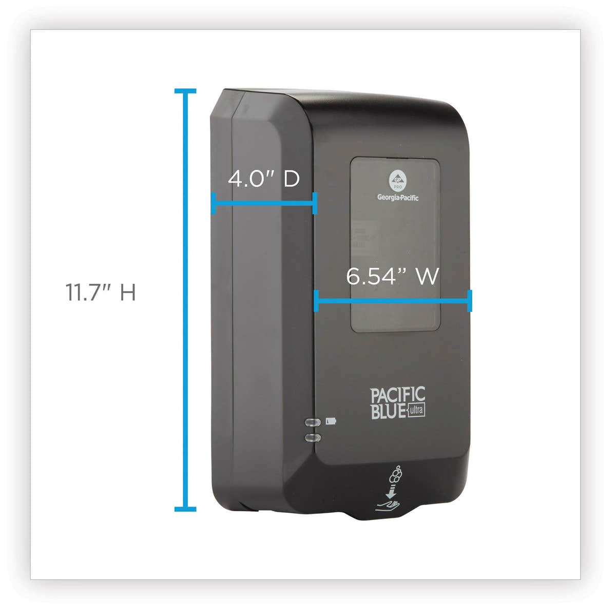 Georgia Pacific Pacific Blue Ultra Automated Touchless Soap/Sanitizer Dispenser, 1,000 mL, 6.54 x 11.72 x 4, Black Georgia Pacific Pacific Blue Ultra Automated Touchless Soap/Sanitizer Dispenser, 1,000 mL, 6.54 x 11.72 x 4, Black