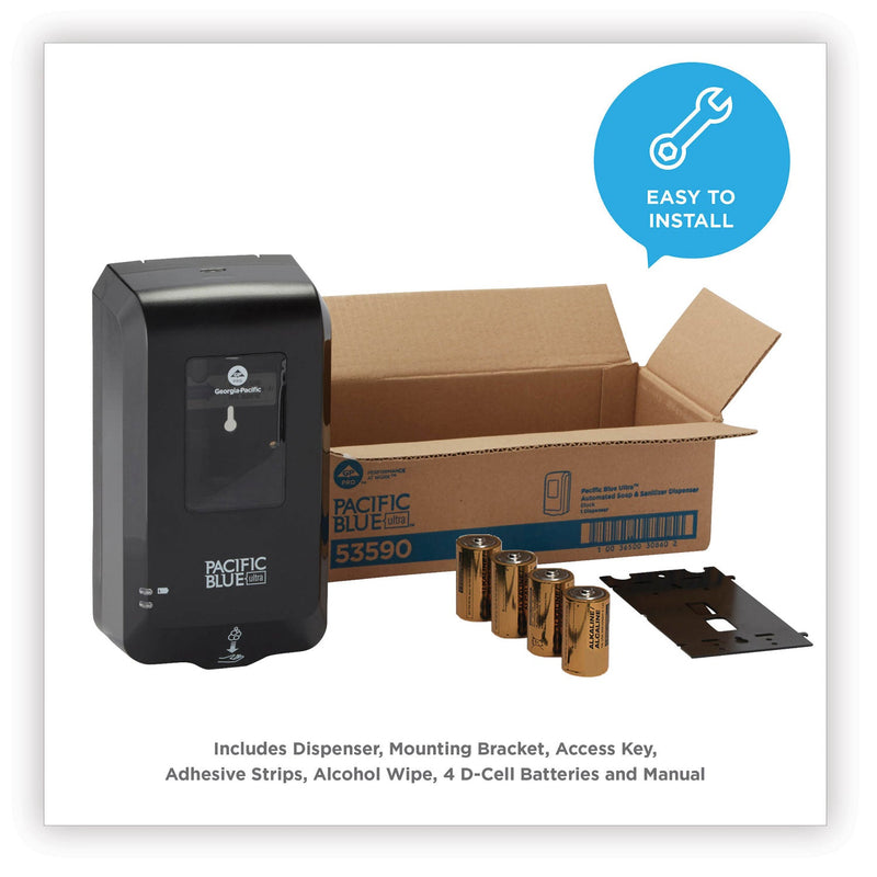 Georgia Pacific Pacific Blue Ultra Automated Touchless Soap/Sanitizer Dispenser, 1,000 mL, 6.54 x 11.72 x 4, Black Georgia Pacific Pacific Blue Ultra Automated Touchless Soap/Sanitizer Dispenser, 1,000 mL, 6.54 x 11.72 x 4, Black