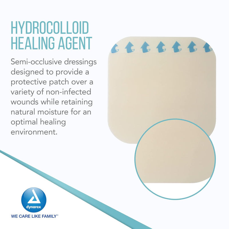 Dynarex DynaDerm - Hydrocolloid Dressing - Extra Thin, 6" x 6", 5ea/bx, 12bxs/cs (60 Count) Dynarex DynaDerm - Hydrocolloid Dressing - Extra Thin, 6" x 6", 5ea/bx, 12bxs/cs (60 Count)