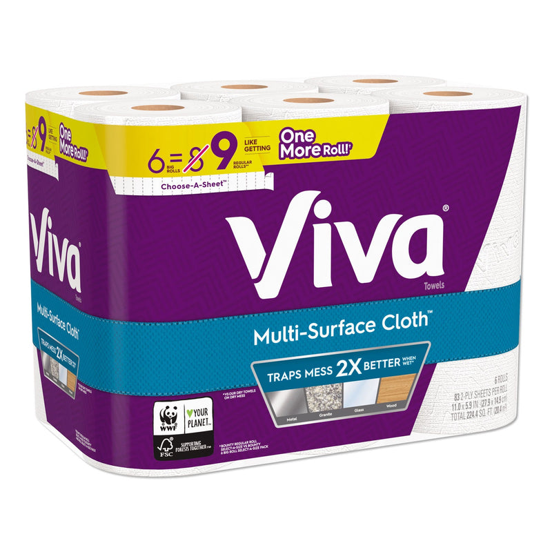 Viva Multi-Surface Cloth Choose-A-Sheet Kitchen Roll Paper Towels 2-Ply, 11 x 5.9, White, 83/Roll, 6 Rolls/Pack, 4 Packs/Carton Viva Multi-Surface Cloth Choose-A-Sheet Kitchen Roll Paper Towels 2-Ply, 11 x 5.9, White, 83/Roll, 6 Rolls/Pack, 4 Packs/Carton