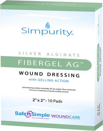 Safe N Simple Simpurity Silver Alginate Fibergel AG Wound Dressing (100 Count) Safe N Simple Simpurity Silver Alginate Fibergel AG Wound Dressing (100 Count)
