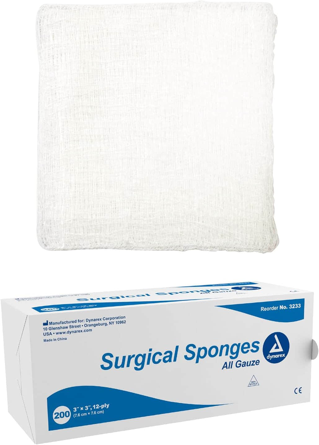 Dynarex Surgical Gauze Sponge, 3" x 3" 12 Ply 200ea/bx, 20bxs/cs (4000 Count) Dynarex Surgical Gauze Sponge, 3" x 3" 12 Ply 200ea/bx, 20bxs/cs (4000 Count)