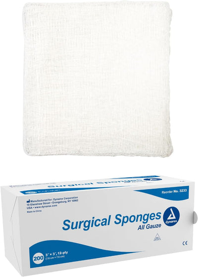 Dynarex Surgical Gauze Sponge, 3" x 3" 12 Ply 200ea/bx, 20bxs/cs (4000 Count) Dynarex Surgical Gauze Sponge, 3" x 3" 12 Ply 200ea/bx, 20bxs/cs (4000 Count)