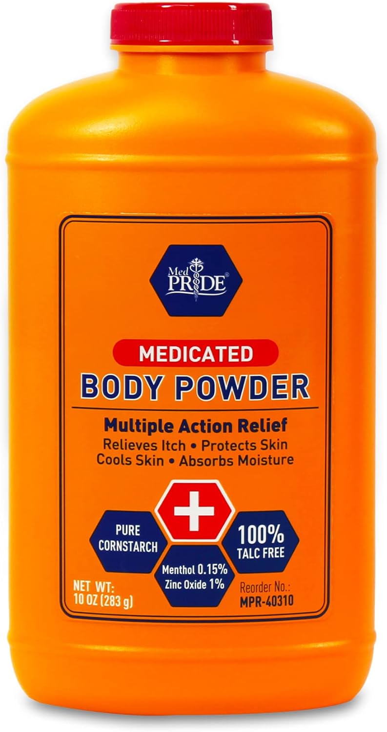 MedPride Medicated Body Powder with Zinc Oxide Talc-Free Cornstarch Baby Powder with Seal, 10 Oz - 24/cs. MedPride Medicated Body Powder with Zinc Oxide Talc-Free Cornstarch Baby Powder with Seal, 10 Oz - 24/cs.