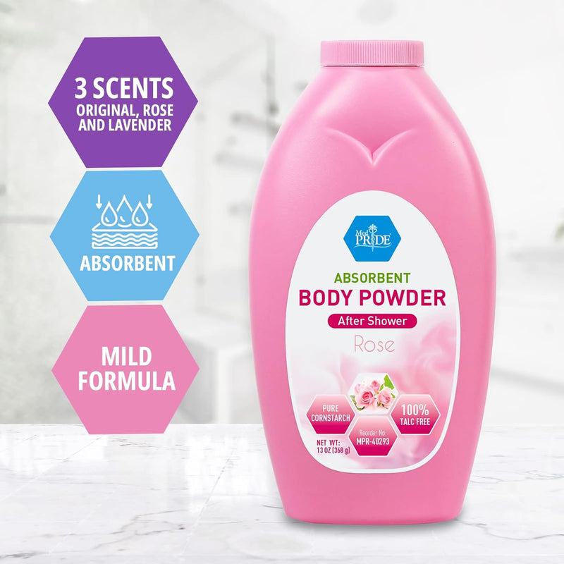 MedPride Body Powder w/seal - Pink Bottle - 13 oz, 24/cs. MedPride Body Powder w/seal - Pink Bottle - 13 oz, 24/cs.
