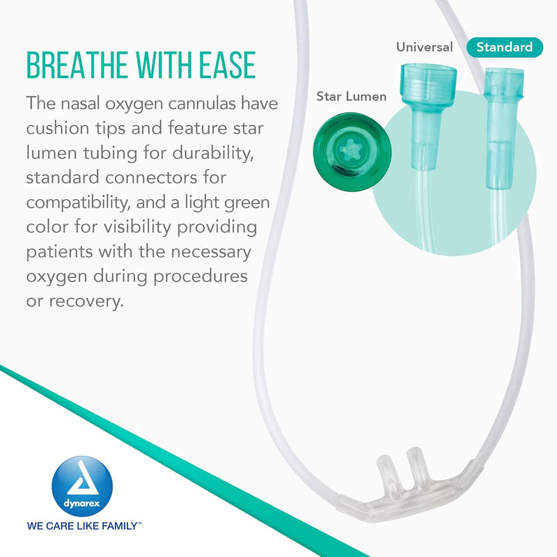 Dynarex Resp-O2 Nasal Oxygen Cannulas with Cushion Tips - Adult, 50' Universal Connector (15 Count) Dynarex Resp-O2 Nasal Oxygen Cannulas with Cushion Tips - Adult, 50' Universal Connector (15 Count)