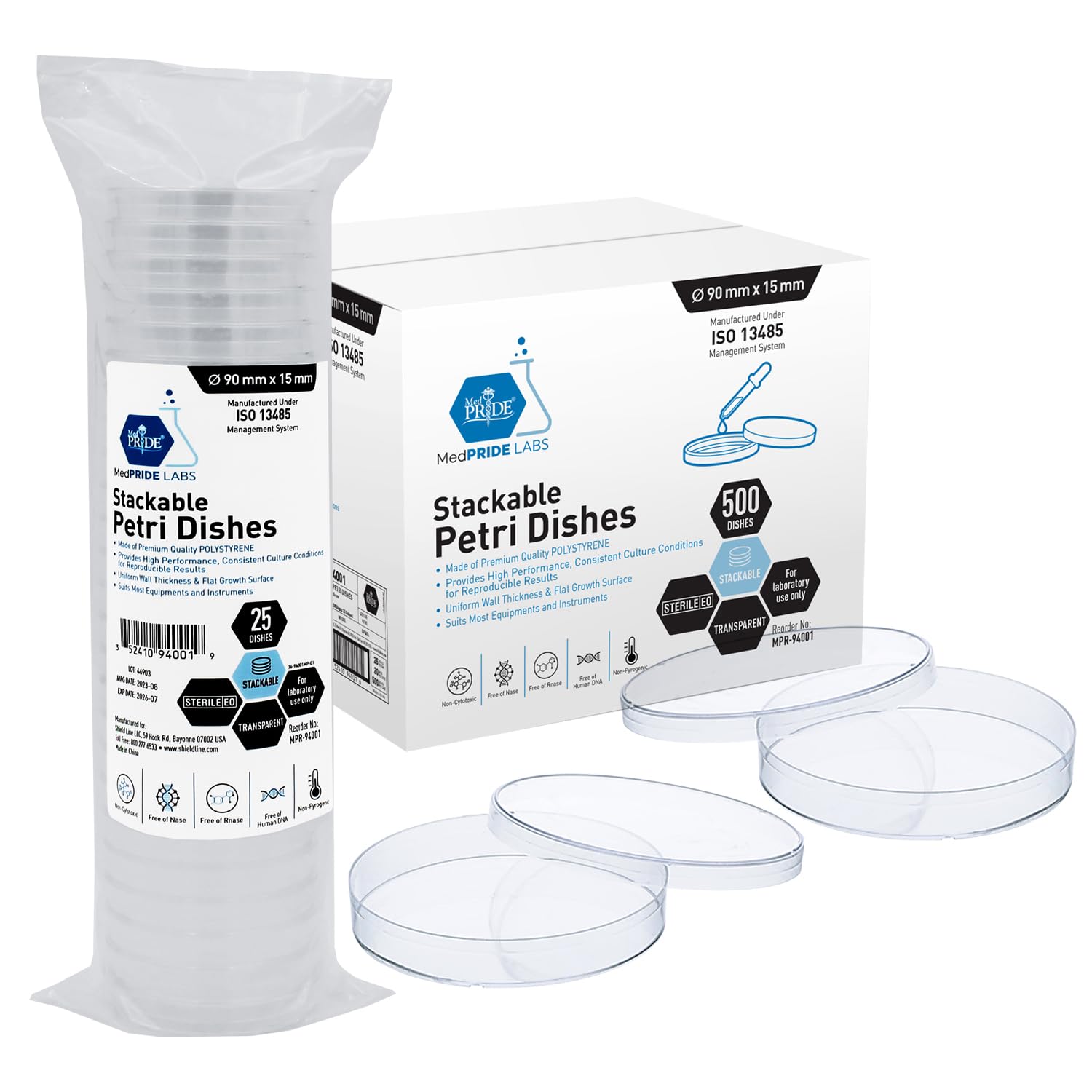 MedPride Stackable Petri Dishes with Lids, Sterile 90mmx15mm - 20 Pack of 25 (500 Count) MedPride Stackable Petri Dishes with Lids, Sterile 90mmx15mm - 20 Pack of 25 (500 Count)