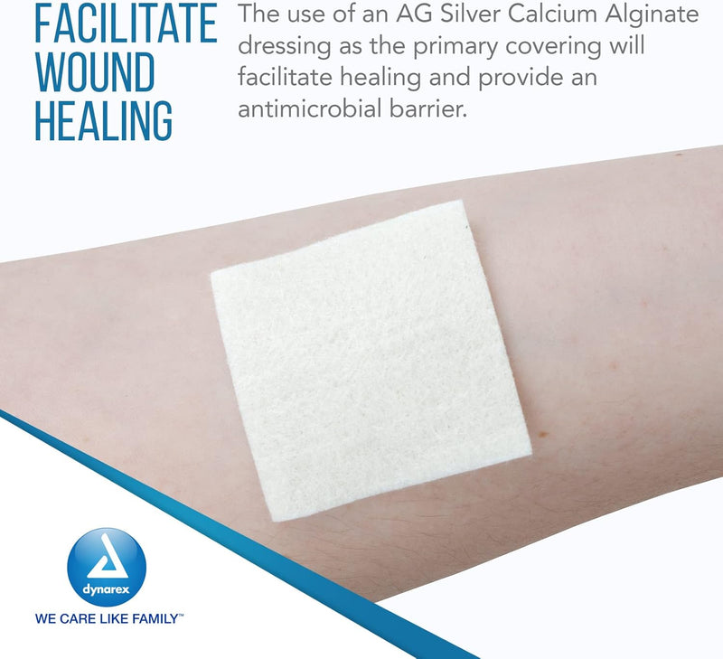 Dynarex DynaGinate AG - Silver Calcium Alginate Dressing, 4" x 5", 10ea/bx, 10bxs/cs (100 Count) Dynarex DynaGinate AG - Silver Calcium Alginate Dressing, 4" x 5", 10ea/bx, 10bxs/cs (100 Count)