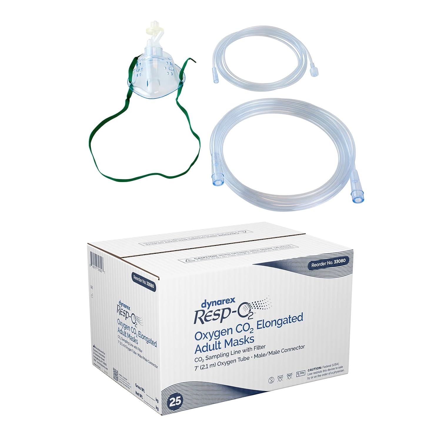Dynarex EtCO2 Elongated Mask w/ CO2 sampling line w/ 7', 2.1 m - (25 Count) Dynarex EtCO2 Elongated Mask w/ CO2 sampling line w/ 7', 2.1 m - (25 Count)