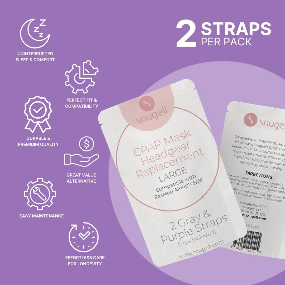 Replacement Straps for AirFit ResMed N20 CPAP Mask (2-Pack) - Purple and Gray - Standard & Large Replacement Straps for AirFit ResMed N20 CPAP Mask (2-Pack) - Purple and Gray - Standard & Large