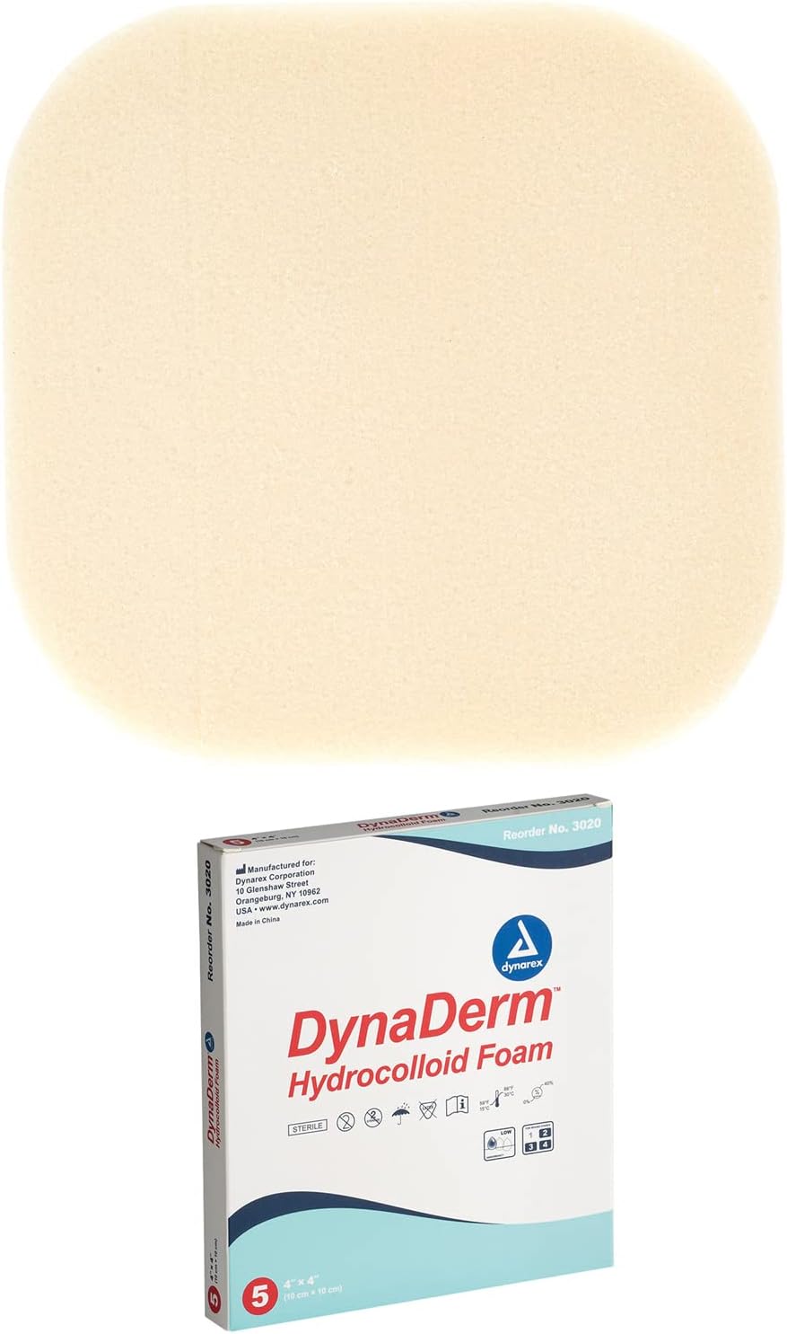 Dynarex DynaDerm - Hydrocolloid Foam, 4" x 4", 5ea/bx, 12bxs/cs (60 Count) Dynarex DynaDerm - Hydrocolloid Foam, 4" x 4", 5ea/bx, 12bxs/cs (60 Count)