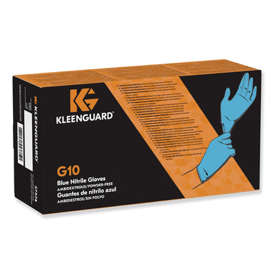 KleenGuard G10 Nitrile Gloves, Powder-Free, Blue, 242mm Length, Large, 100/Box, 10 Boxes/CT KleenGuard G10 Nitrile Gloves, Powder-Free, Blue, 242mm Length, Large, 100/Box, 10 Boxes/CT