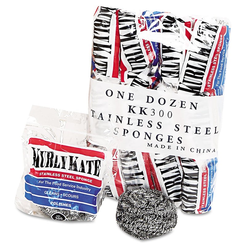 Kurly Kate Stainless Steel Scrubbers, Medium, 3.5 x 3.5, Steel Gray, 12/Pack, 12 Packs/Carton Kurly Kate Stainless Steel Scrubbers, Medium, 3.5 x 3.5, Steel Gray, 12/Pack, 12 Packs/Carton