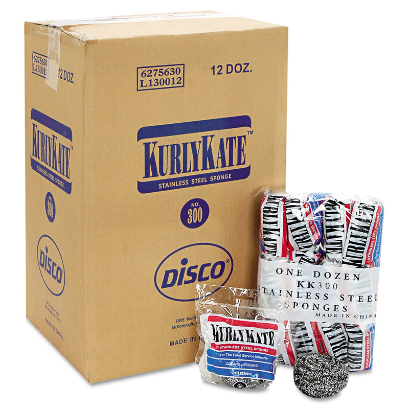 Kurly Kate Stainless Steel Scrubbers, Medium, 3.5 x 3.5, Steel Gray, 12/Pack, 12 Packs/Carton Kurly Kate Stainless Steel Scrubbers, Medium, 3.5 x 3.5, Steel Gray, 12/Pack, 12 Packs/Carton