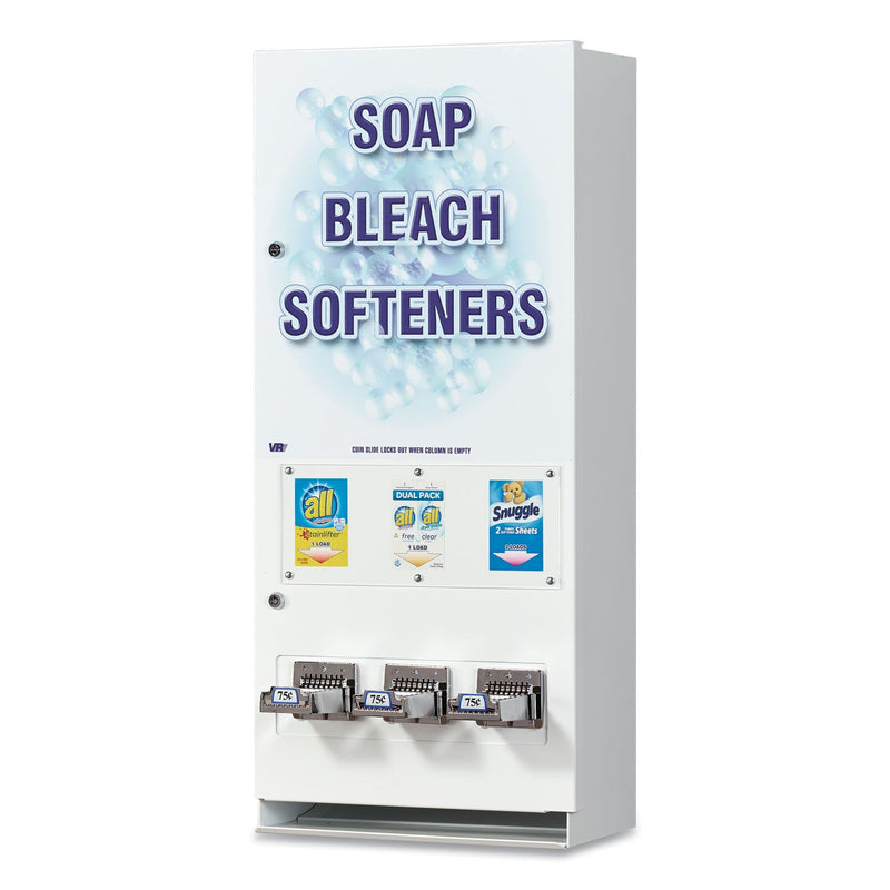 Vend-Rite Coin-Operated Soap Vender, 3-Column, 16.25 x 9.5 x 37.75, White/Blue Vend-Rite Coin-Operated Soap Vender, 3-Column, 16.25 x 9.5 x 37.75, White/Blue