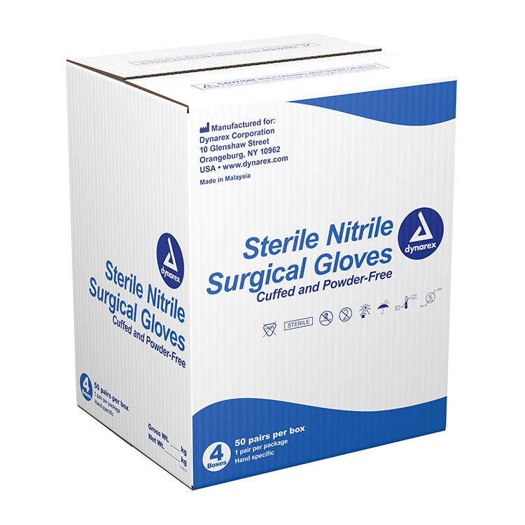 Dynarex Sterile Nitrile Surgical Gloves, Powder-Free - 50pairs/bx, 4bxs/cs (200 Count) Dynarex Sterile Nitrile Surgical Gloves, Powder-Free - 50pairs/bx, 4bxs/cs (200 Count)