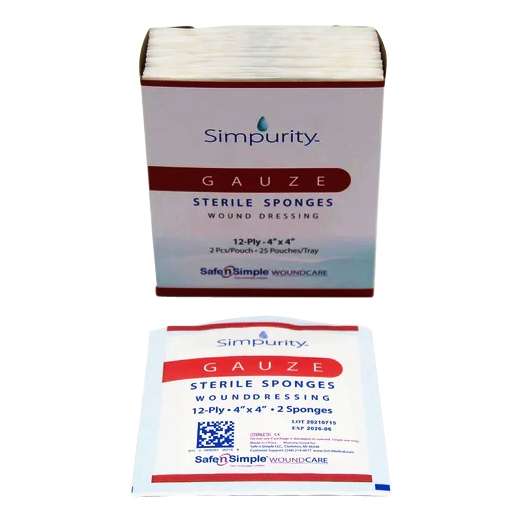 Safe N Simple Simpurity Gauze Sterile Sponge, 4 x 4 - 12 ply (400 Count) Safe N Simple Simpurity Gauze Sterile Sponge, 4 x 4 - 12 ply (400 Count)