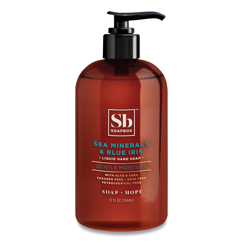 Soapbox Hand Soap, Sea Minerals and Blue Iris, 12 oz Pump Bottle, 12/Carton Soapbox Hand Soap, Sea Minerals and Blue Iris, 12 oz Pump Bottle, 12/Carton