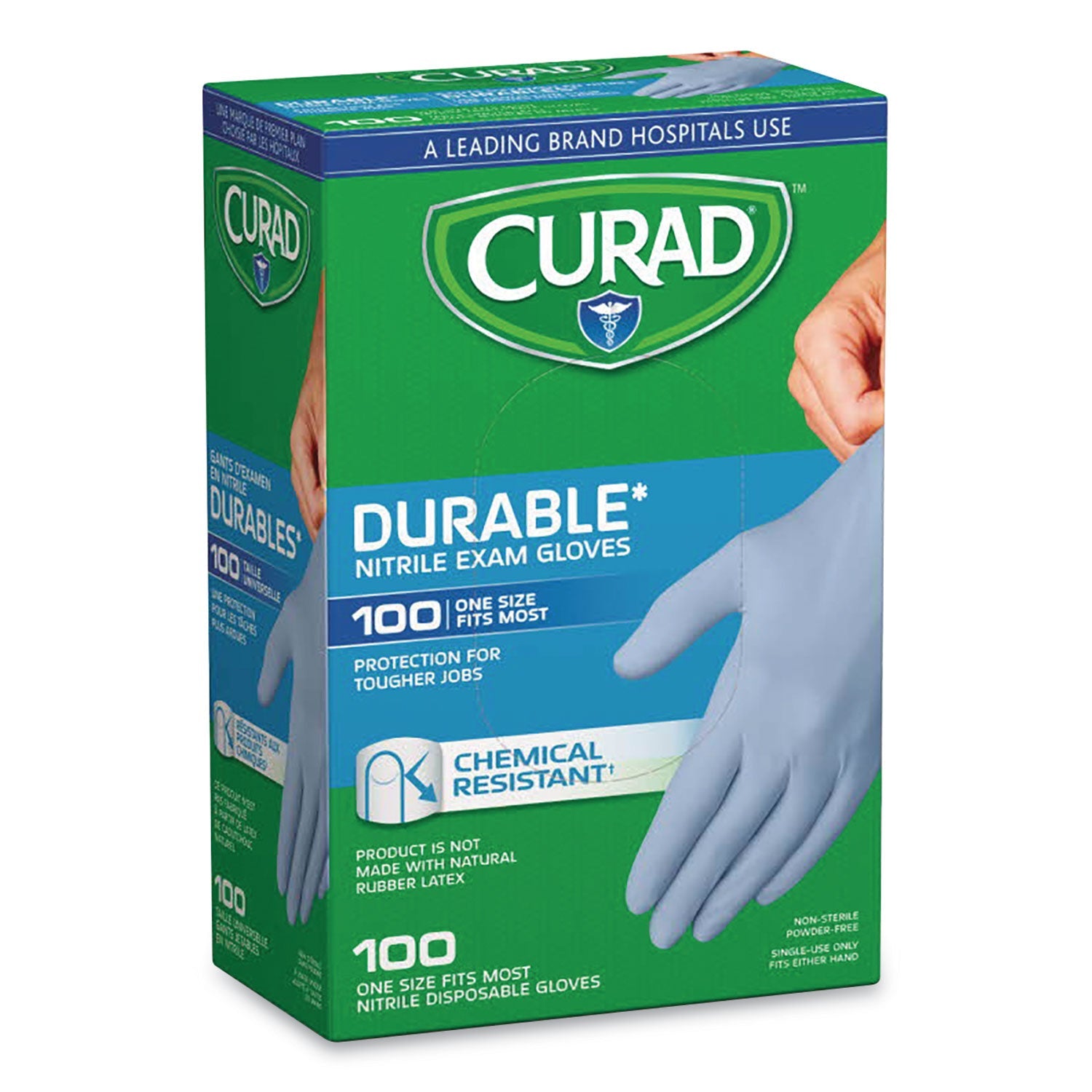 Curad Powder-Free Nitrile Exam Gloves, One Size, Blue, 100/Box Curad Powder-Free Nitrile Exam Gloves, One Size, Blue, 100/Box