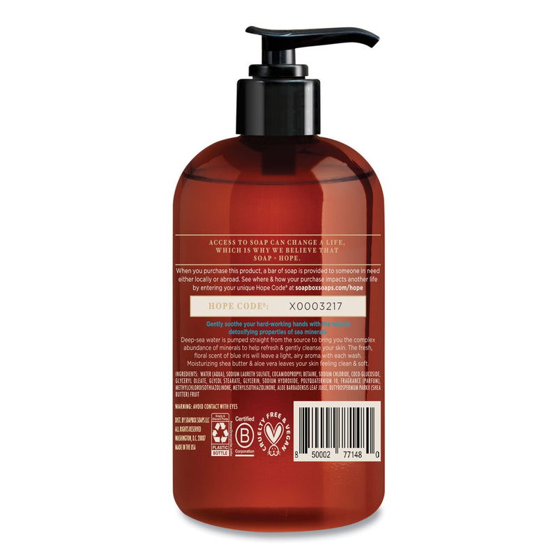 Soapbox Hand Soap, Sea Minerals and Blue Iris, 12 oz Pump Bottle, 12/Carton Soapbox Hand Soap, Sea Minerals and Blue Iris, 12 oz Pump Bottle, 12/Carton