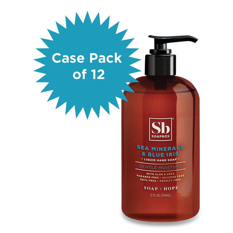 Soapbox Hand Soap, Sea Minerals and Blue Iris, 12 oz Pump Bottle, 12/Carton Soapbox Hand Soap, Sea Minerals and Blue Iris, 12 oz Pump Bottle, 12/Carton
