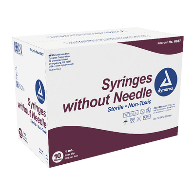 Dynarex Syringe without Needle - Non Toxic - Luer Slip, 1cc - 100ea/bx, 10bxs/cs (1000 Count) Dynarex Syringe without Needle - Non Toxic - Luer Slip, 1cc - 100ea/bx, 10bxs/cs (1000 Count)