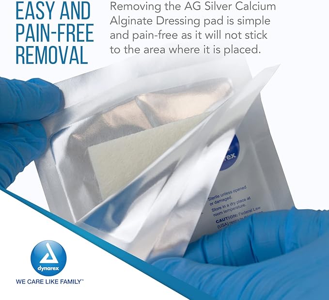 Dynarex DynaGinate AG - Silver Calcium Alginate Dressing, 4" x 5", 10ea/bx, 10bxs/cs (100 Count) Dynarex DynaGinate AG - Silver Calcium Alginate Dressing, 4" x 5", 10ea/bx, 10bxs/cs (100 Count)
