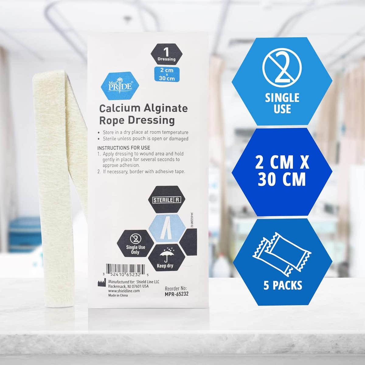 MedPride Calcium Alginate Rope Dressing, Sterile Hydrophilic Wound Dressing Rope for Open Wounds, Burns, Ulcers & Minor Traumas, 3/4"x12" - 5/Pack, Case of 12 (60 Count) MedPride Calcium Alginate Rope Dressing, Sterile Hydrophilic Wound Dressing Rope for Open Wounds, Burns, Ulcers & Minor Traumas, 3/4"x12" - 5/Pack, Case of 12 (60 Count)