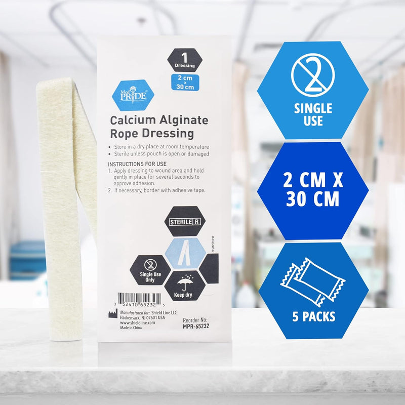 MedPride Calcium Alginate Rope Dressing, Sterile Hydrophilic Wound Dressing Rope for Open Wounds, Burns, Ulcers & Minor Traumas, 3/4"x12" - 5/Pack, Case of 12 (60 Count) MedPride Calcium Alginate Rope Dressing, Sterile Hydrophilic Wound Dressing Rope for Open Wounds, Burns, Ulcers & Minor Traumas, 3/4"x12" - 5/Pack, Case of 12 (60 Count)