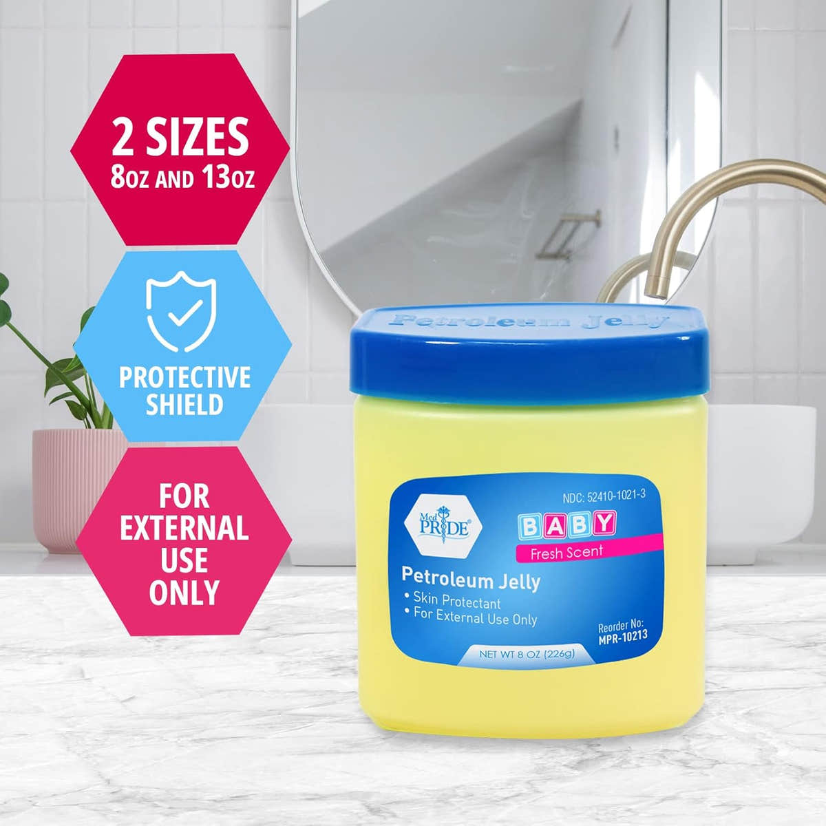 MedPride Petroleum Jelly With Fresh Baby Scent - Blue - 8 oz - 24/cs. MedPride Petroleum Jelly With Fresh Baby Scent - Blue - 8 oz - 24/cs.