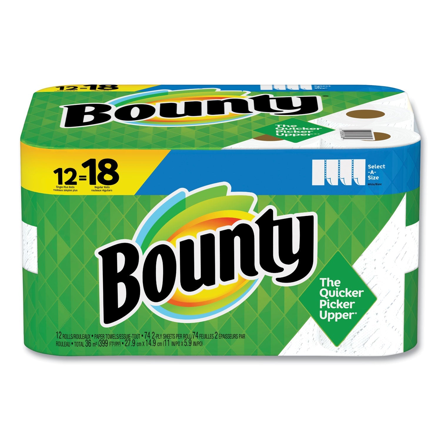 Bounty Select-a-Size Kitchen Roll Paper Towels, 2-Ply, 5.9 x 11, White, 74 Sheets/Roll, 12 Rolls/Carton Bounty Select-a-Size Kitchen Roll Paper Towels, 2-Ply, 5.9 x 11, White, 74 Sheets/Roll, 12 Rolls/Carton