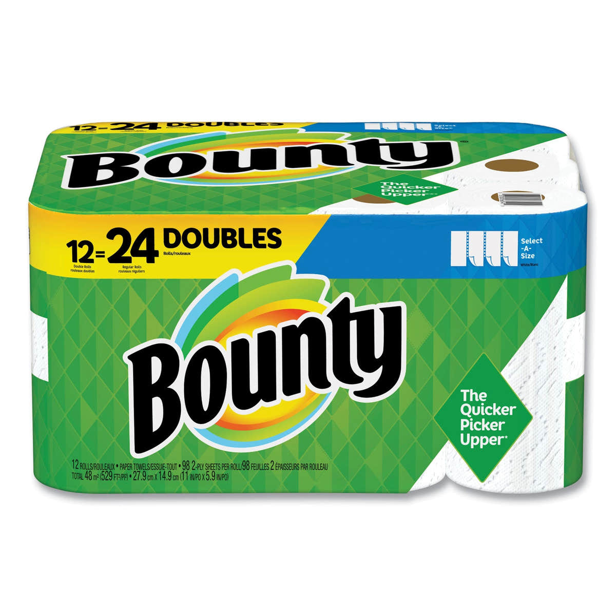 Bounty Select-a-Size Kitchen Roll Paper Towels, 2-Ply, 5.9 x 11, White, 98 Sheets/Roll, 12 Rolls/Carton Bounty Select-a-Size Kitchen Roll Paper Towels, 2-Ply, 5.9 x 11, White, 98 Sheets/Roll, 12 Rolls/Carton
