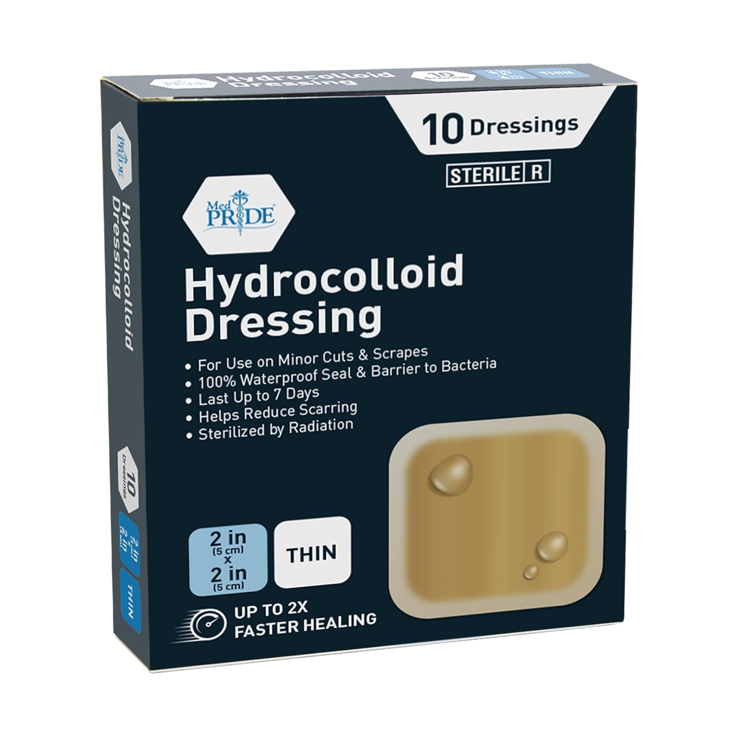 Medpride Hydrocolloid Wound Dressing Pads 2"x2" Thin, Sterile Adhesive Patches, 10/Pack, Case of 20 (200 Count) Medpride Hydrocolloid Wound Dressing Pads 2"x2" Thin, Sterile Adhesive Patches, 10/Pack, Case of 20 (200 Count)