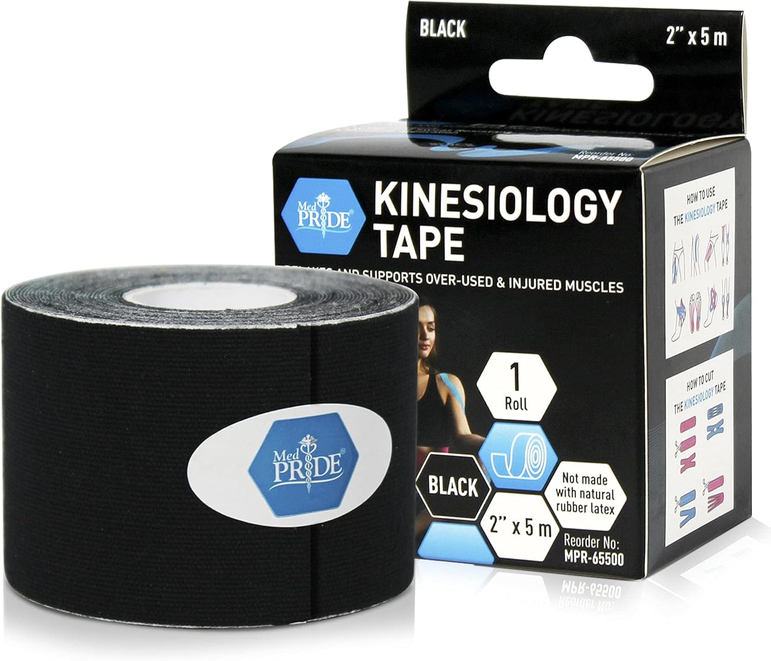 MedPride Kinesiology Tape – Black 2”x5M Latex-Free Athletic Tape for Pain Relief, Injured Muscle Support, 24/Box, Case of 6 (144 Count) MedPride Kinesiology Tape – Black 2”x5M Latex-Free Athletic Tape for Pain Relief, Injured Muscle Support, 24/Box, Case of 6 (144 Count)
