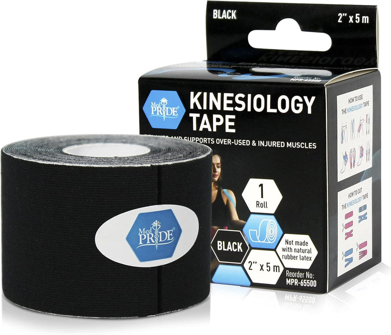 MedPride Kinesiology Tape – Black 2”x5M Latex-Free Athletic Tape for Pain Relief, Injured Muscle Support, 24/Box, Case of 6 (144 Count) MedPride Kinesiology Tape – Black 2”x5M Latex-Free Athletic Tape for Pain Relief, Injured Muscle Support, 24/Box, Case of 6 (144 Count)