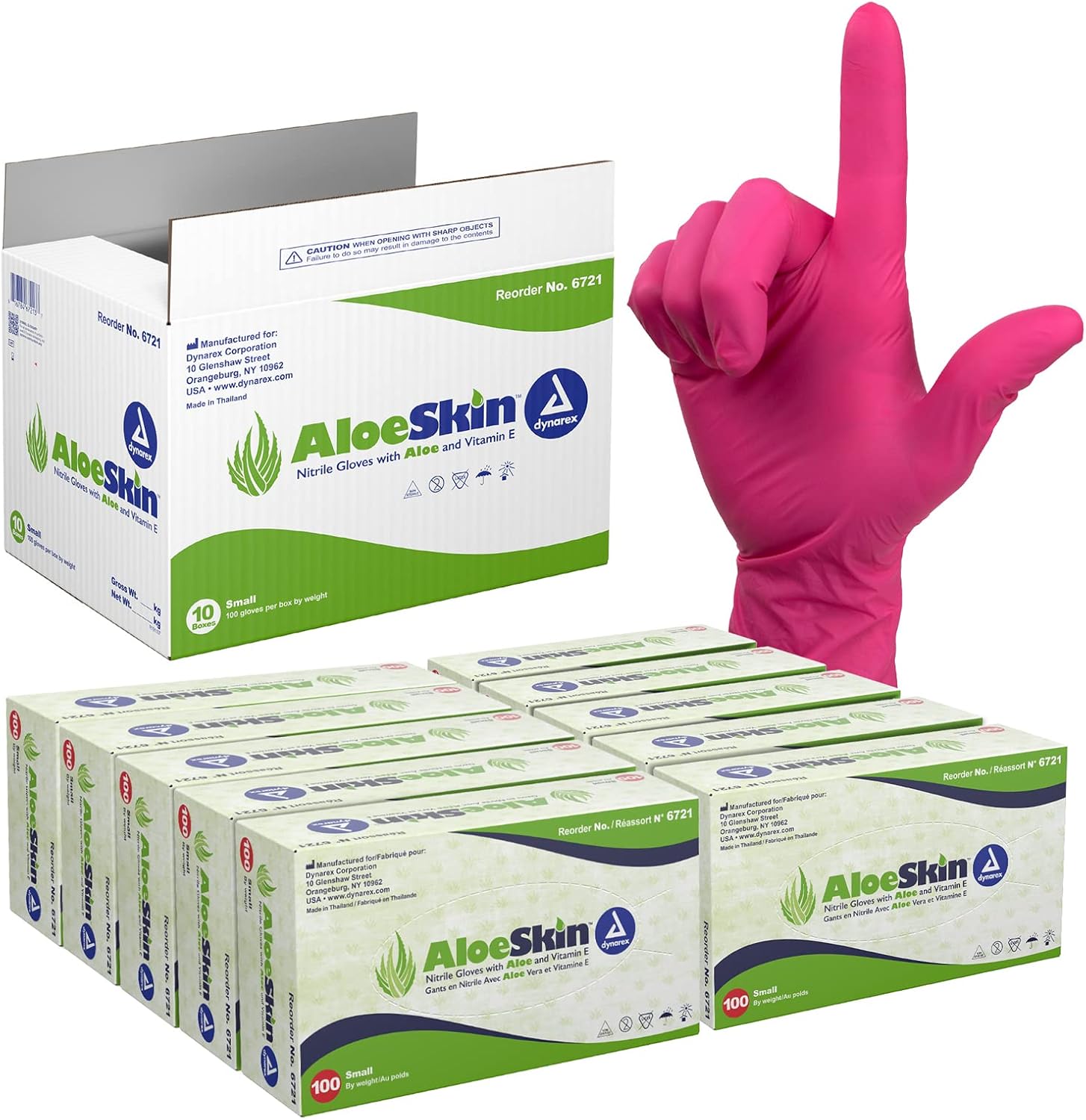 Dynarex AloeSkin Nitrile Exam Gloves with Aloe, Powder-Free - 100ea/bx, 10bxs/cs (1000 Count) Dynarex AloeSkin Nitrile Exam Gloves with Aloe, Powder-Free - 100ea/bx, 10bxs/cs (1000 Count)