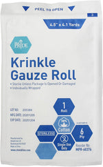 MedPride Krinkle Gauze Roll, Cotton Wound Dressing Sterile Wraps – 6-Ply, 4.5''x4.1 Yds. Case of 100 MedPride Krinkle Gauze Roll, Cotton Wound Dressing Sterile Wraps – 6-Ply, 4.5''x4.1 Yds. Case of 100