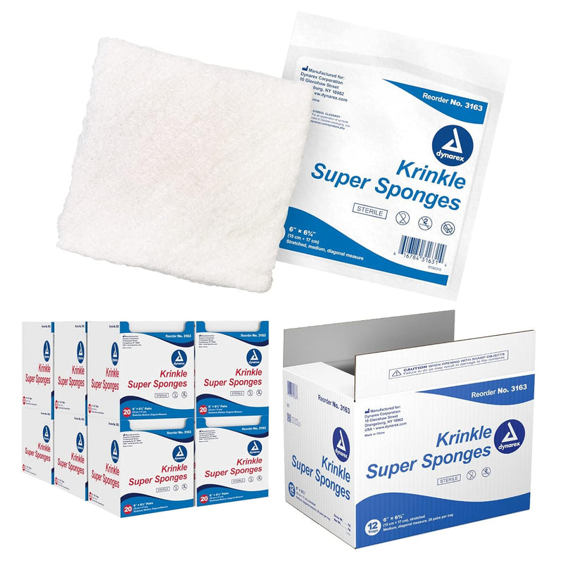 Dynarex Krinkle Super Sponges, 6" x 6.75", 20ea/bx, 12bxs/cs (240 Count) Dynarex Krinkle Super Sponges, 6" x 6.75", 20ea/bx, 12bxs/cs (240 Count)