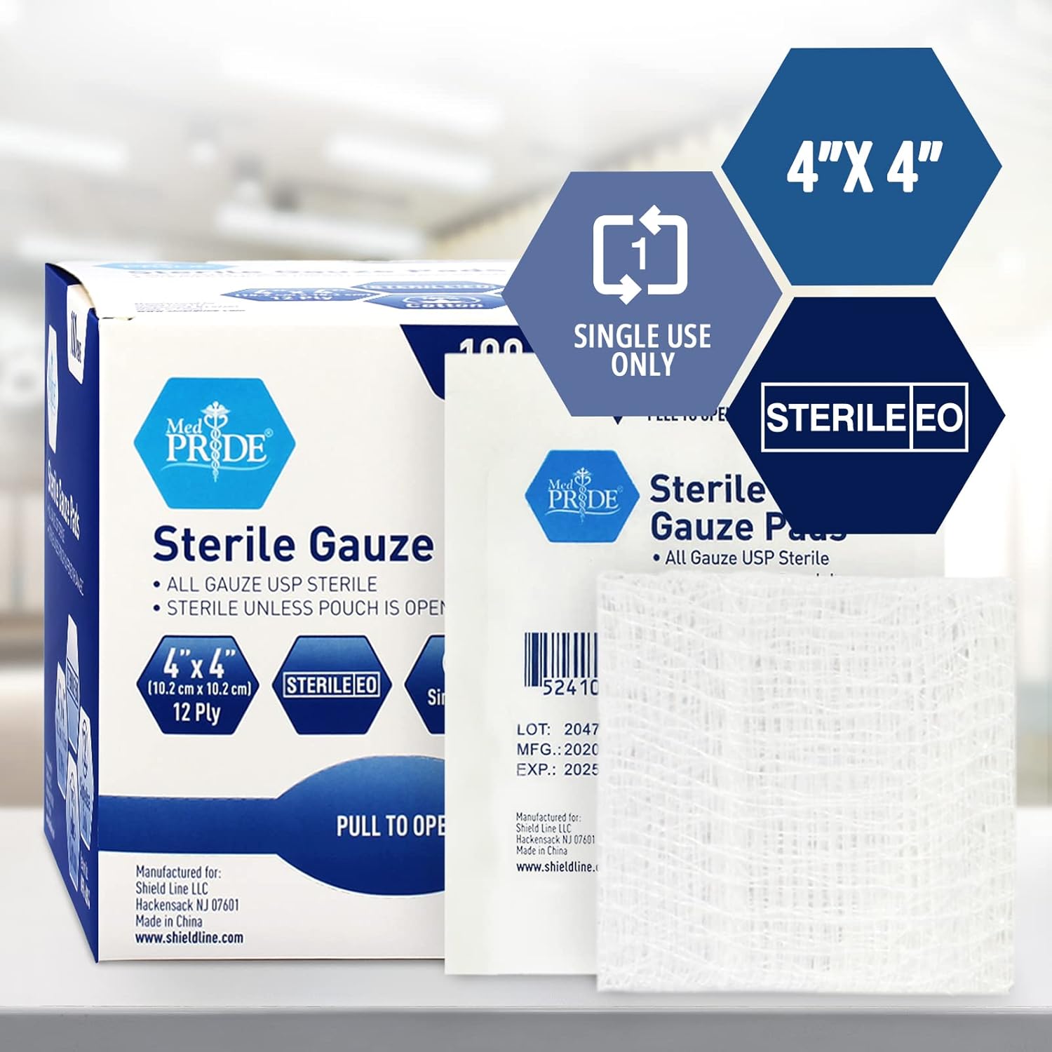 MedPride Sterile Gauze Pads for Wound Dressing & First Aid Kit - 1's, 4x4 - 12 Ply - 100/box, Case of 12 (1200 count) MedPride Sterile Gauze Pads for Wound Dressing & First Aid Kit - 1's, 4x4 - 12 Ply - 100/box, Case of 12 (1200 count)