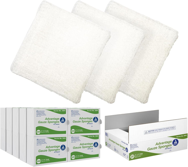 Dynarex Advantage Surgical Sponges, 4" x 4" 8 Ply 200ea/bx, 20bxs/cs (4000 Count) Dynarex Advantage Surgical Sponges, 4" x 4" 8 Ply 200ea/bx, 20bxs/cs (4000 Count)