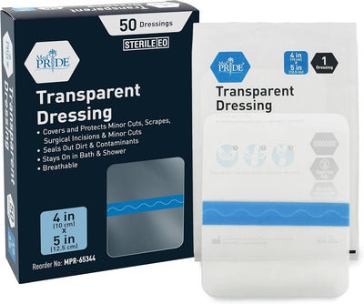 MedPride Transparent Film, 4’’x5’’ Wound Dressing, 50/Pack, Case of 4 (200 Count) MedPride Transparent Film, 4’’x5’’ Wound Dressing, 50/Pack, Case of 4 (200 Count)