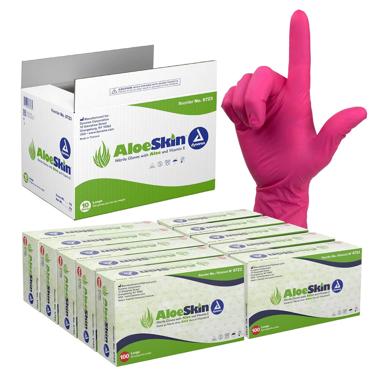 Dynarex AloeSkin Nitrile Exam Gloves with Aloe, Powder-Free - 100ea/bx, 10bxs/cs (1000 Count) Dynarex AloeSkin Nitrile Exam Gloves with Aloe, Powder-Free - 100ea/bx, 10bxs/cs (1000 Count)