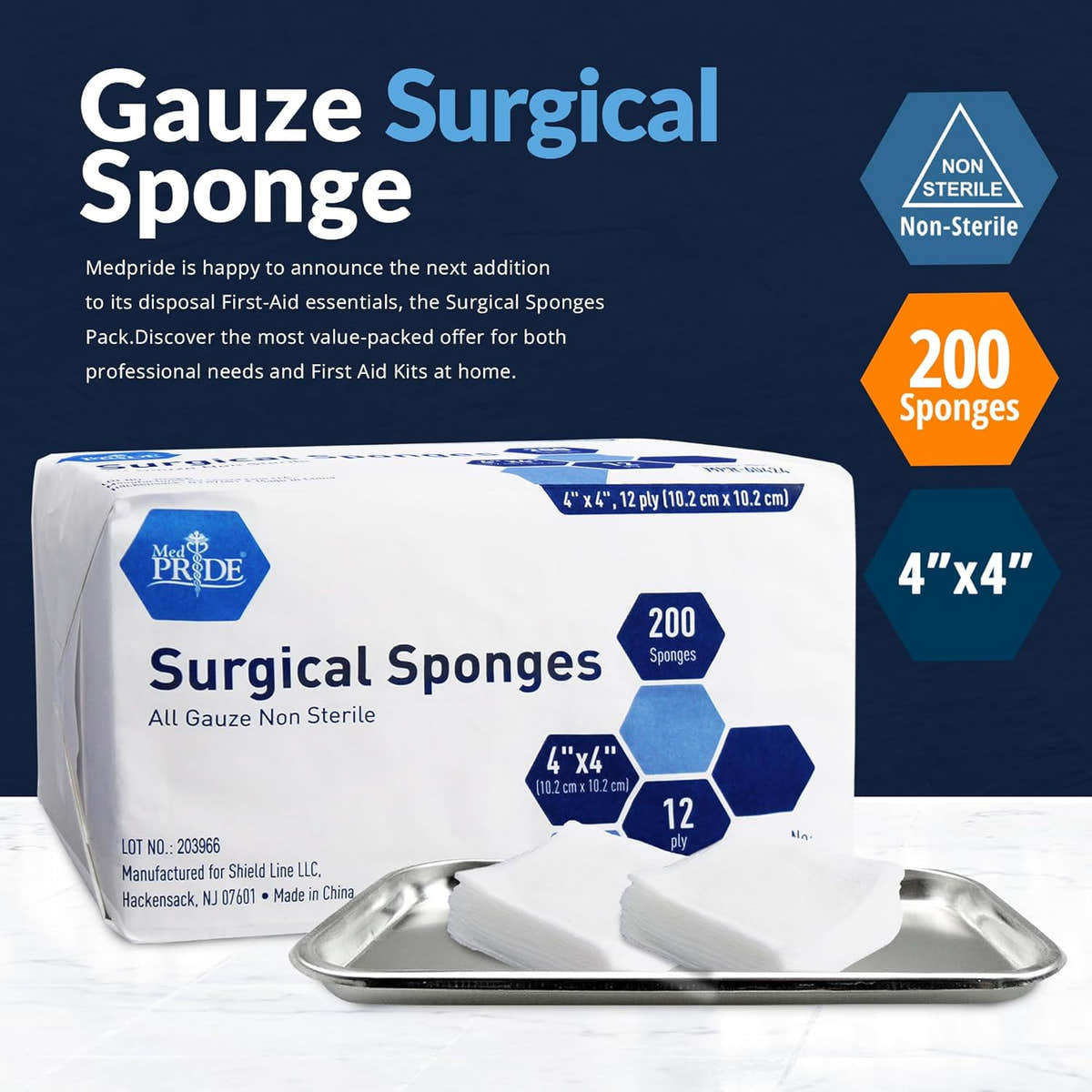 Medpride All Gauze Surgical Sponge Non-Sterile - 4”x 4”, 12-ply Extra Absorbent Sponges, 200/Box, Case of 10 (2,000 Count) Medpride All Gauze Surgical Sponge Non-Sterile - 4”x 4”, 12-ply Extra Absorbent Sponges, 200/Box, Case of 10 (2,000 Count)