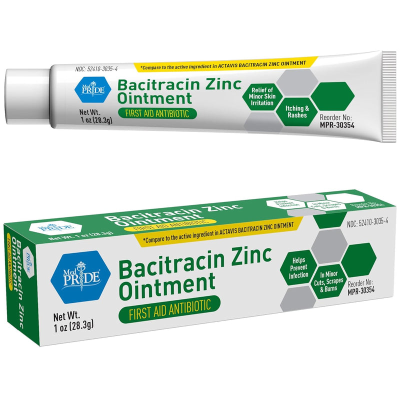 MedPride Bacitracin Zinc Ointment First Aid Antibiotic - 1oz. Tubes - Indv. Boxed- Case of 72 MedPride Bacitracin Zinc Ointment First Aid Antibiotic - 1oz. Tubes - Indv. Boxed- Case of 72